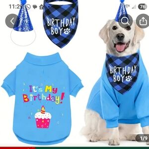 Blue Dog Birthday Outfit with Bandana